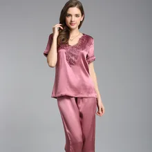 T77120 благородная шелковая одежда для отдыха весна и лето сексуальные шелковые пижамные комплекты