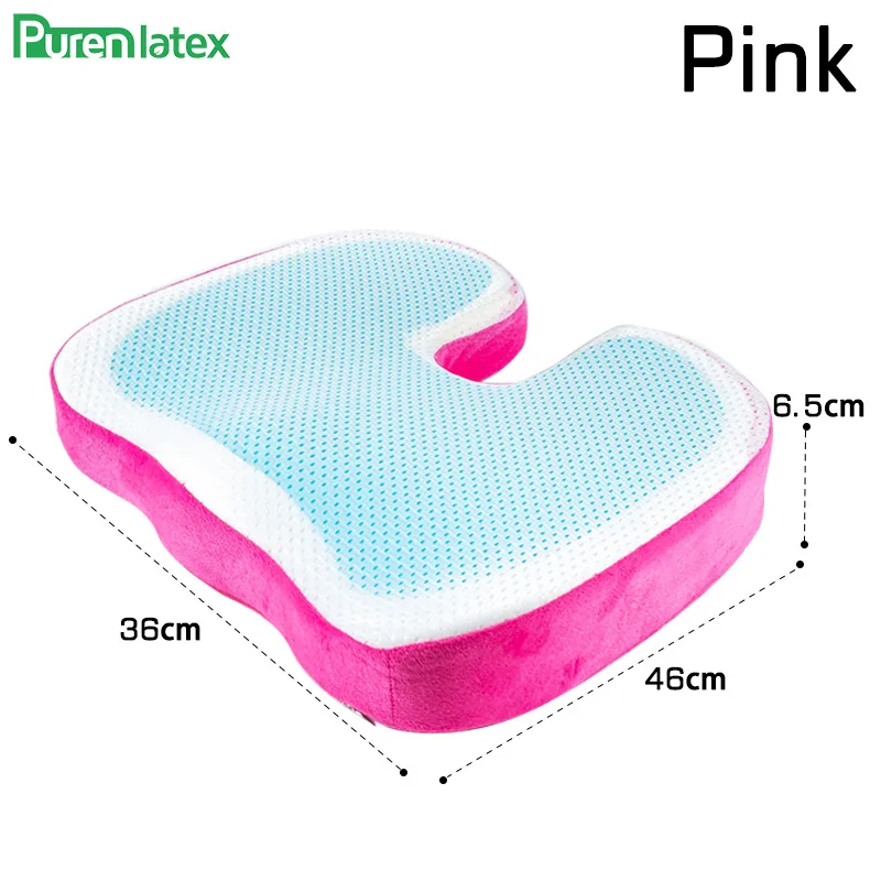 PurenLatex 46*36 U Shape Silicone Gel Cushion Memory Foam Pillow Coccyx Protect Slow Rebound Summer Cool Chair Cushion Seat Mat 