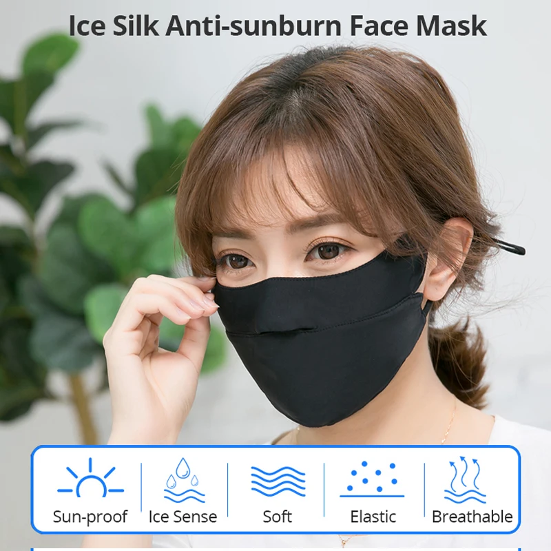 

Sun-proof Face Mask Anti-UV Ice Silk Adjustable Ear Strap Breathbale Soft Silky Material Expose Nostril Hole for Free Breath
