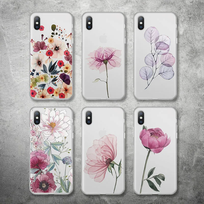 

Matte Flower Case For iPhone 8 7 Plus Clear Phone Case For iPhone X XS XR Xs Max 6 6S Plus Soft TPU Silicone Cover Coque