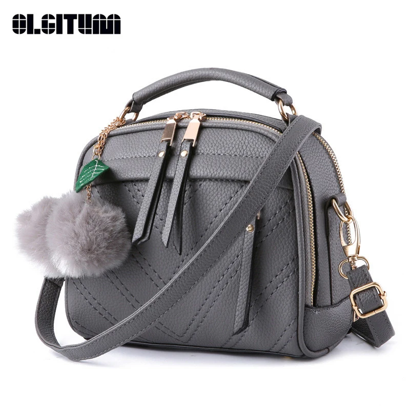 

OLGITUM Women's Shoulder Bag 2017 New Fashion Women Messenger Bag Pu Leather Handbag for Lady with Hair Ball Ornaments HB727