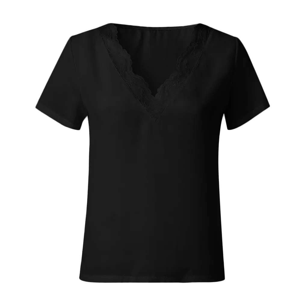 Женская Повседневная кружевная блузка с коротким рукавом, свободная футболка Топ, шифоновая блузка, женская одежда, женская рубашка