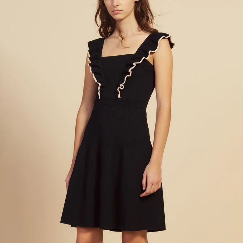 

2019 Ruffles Sexy Summer Clothes Hot Women Dress Sleeveless Brace Robe De Femme Slim Knit Dress Nightclub Party Lady Dress