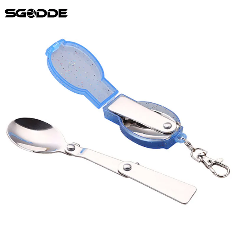 

1PC Travel Camping Survival Set Portable Folding Round Spoon Salad Spoon Hiking stainless steel Camping Outdoor Tableware