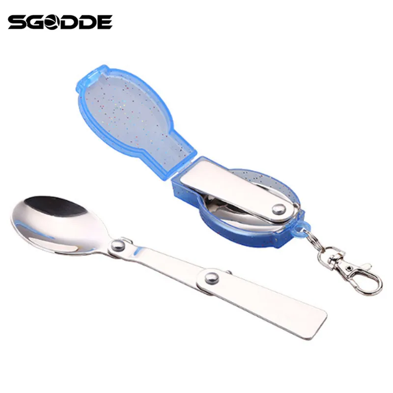 1PC Travel Camping Survival Set Portable Folding Round Spoon Salad Spoon Hiking stainless steel Camping Outdoor Tableware