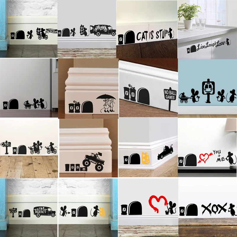 

Funny Mouse Cat 3d Vivid Hole Car Wall Stickers Decal Home Decals Bedroom Door Decor