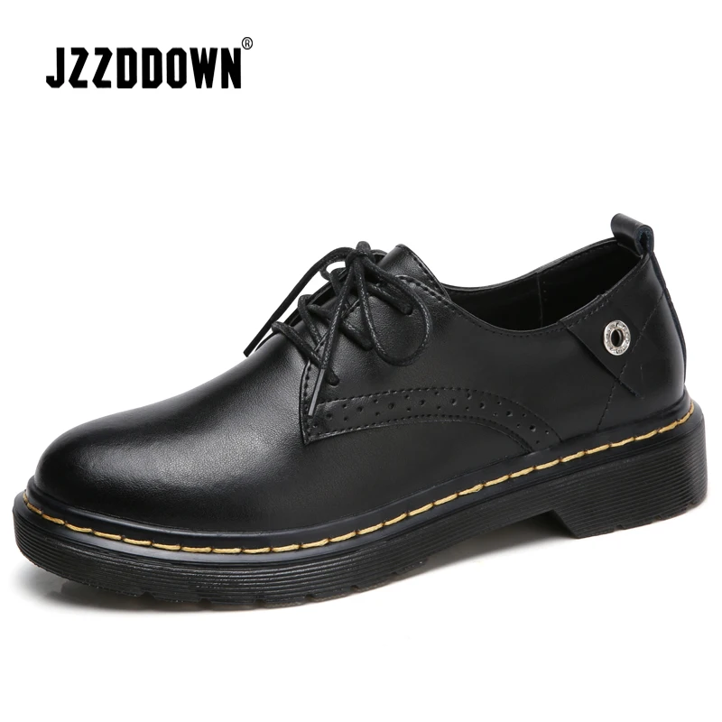 

JZZDDOWN Loafers women genuine leather with button oxford shoes Brogue Luxury women's shoes Ladies Leather shoes woman sneaker