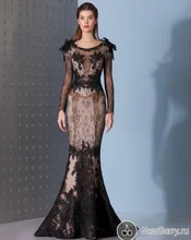 Wunderschöne Schwarz Mit Langen Ärmeln Meerjungfrau abendkleider in Dubai Sexy Spitze Abendkleider Party Kleid Vestido de Festa