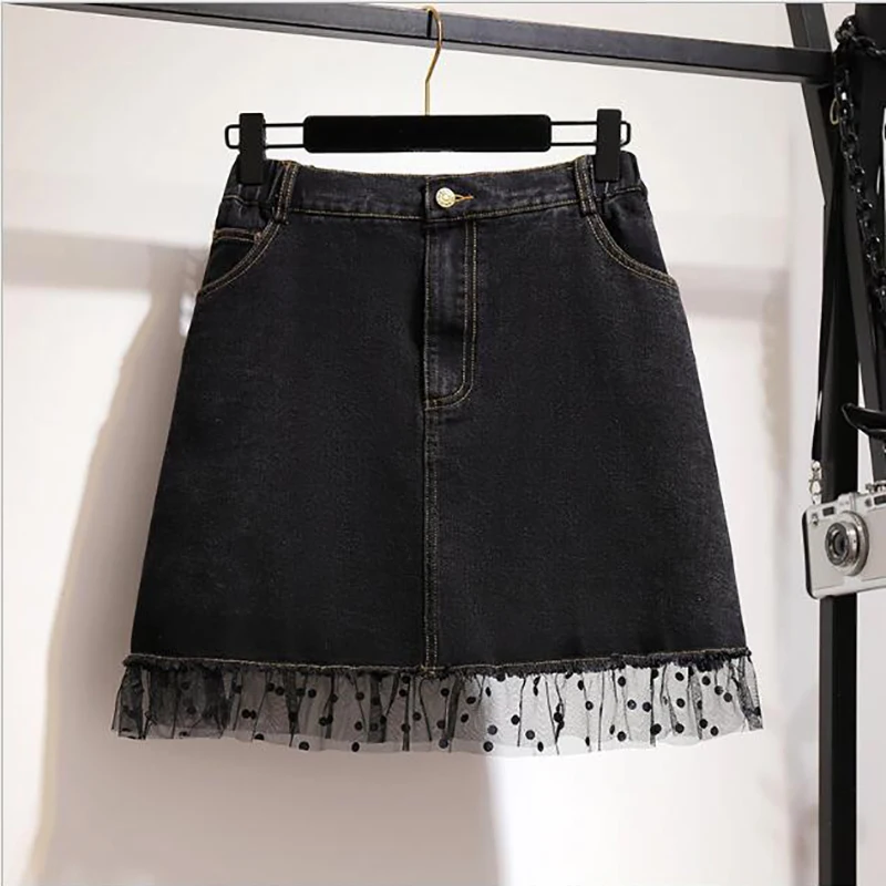 

Women's Skirts Black Short 3XL Lace Mesh Dot Denim Jean Plus Size 6XL A Line Spotted Skirt 2019 Summer Large Skirt Women Clothes