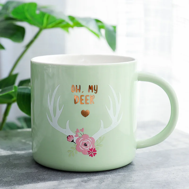Нордическая фарфоровая кофейная кружка Monstera с оленем и кроликом, керамическая чашка для кофе, чая, молока, подарок - Цвет: Antler