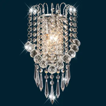 

Restaurant background wall lamp European silver K9 crystal wall lamp LED living room bedroom bedside aisle lights mx5111018
