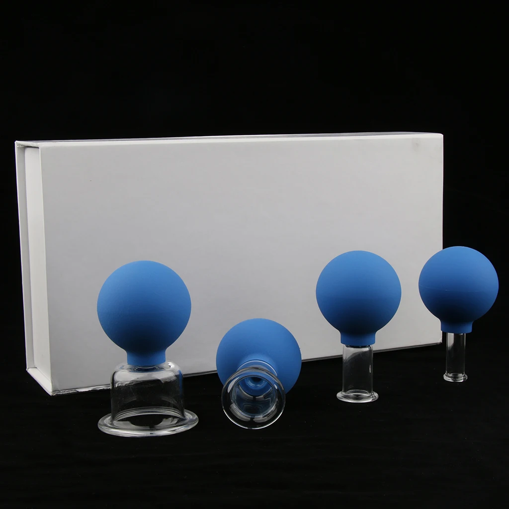 4x Glass Silicone Massage Vacuum Cupping Cups Set Kit for Body Face Leg Arm Back Shoulder 4x Glass Silicone Massage Vacuum Cupping Cups Set Kit for Body Face Leg Arm Back Shoulder