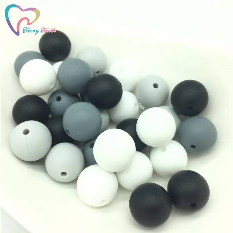 

Teeny Teeth 40PCS White Black Food Grade Teething Silicone Beads 12MM Round Beads Chewable For DIY Baby Kid Necklace Sensory Toy