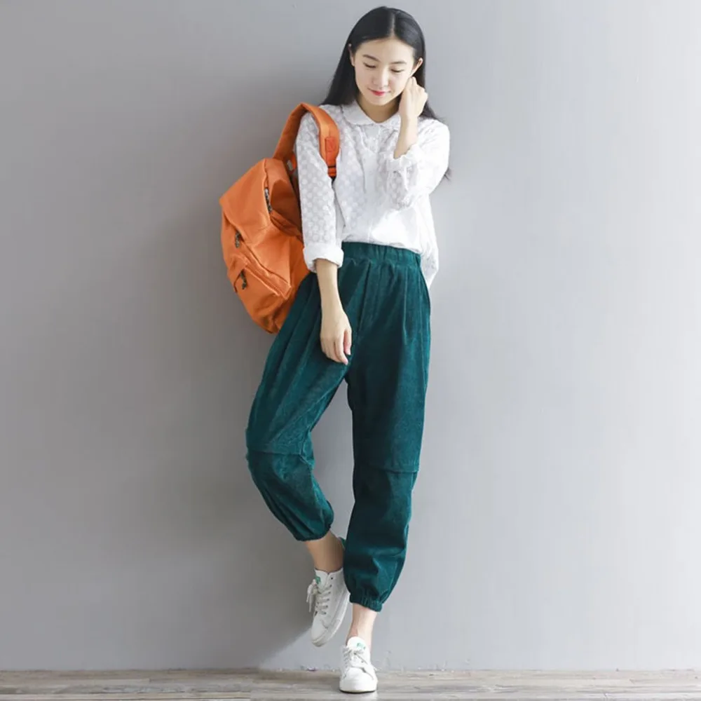 

Autumn Winter Solid Color Women Corduroy Pants Vintage Casual Warm Lady Loose Cotton Harem Trouser Carrot Shape Wide Leg Pants