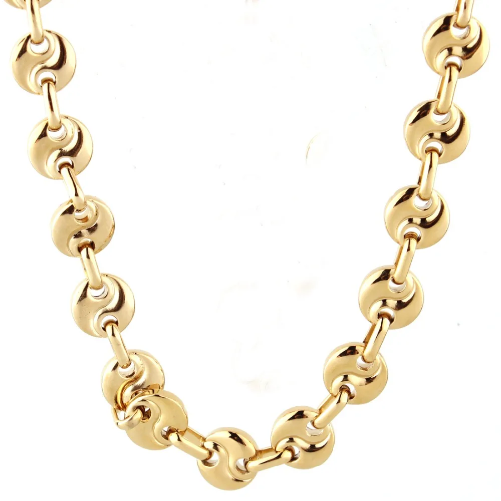 

10MM Custom Size Fashion Jewelry 316L Stainless Steel Gold New "S" Shape Coffee Beans Chain Men Women Necklace Or Bracelet 7-40"