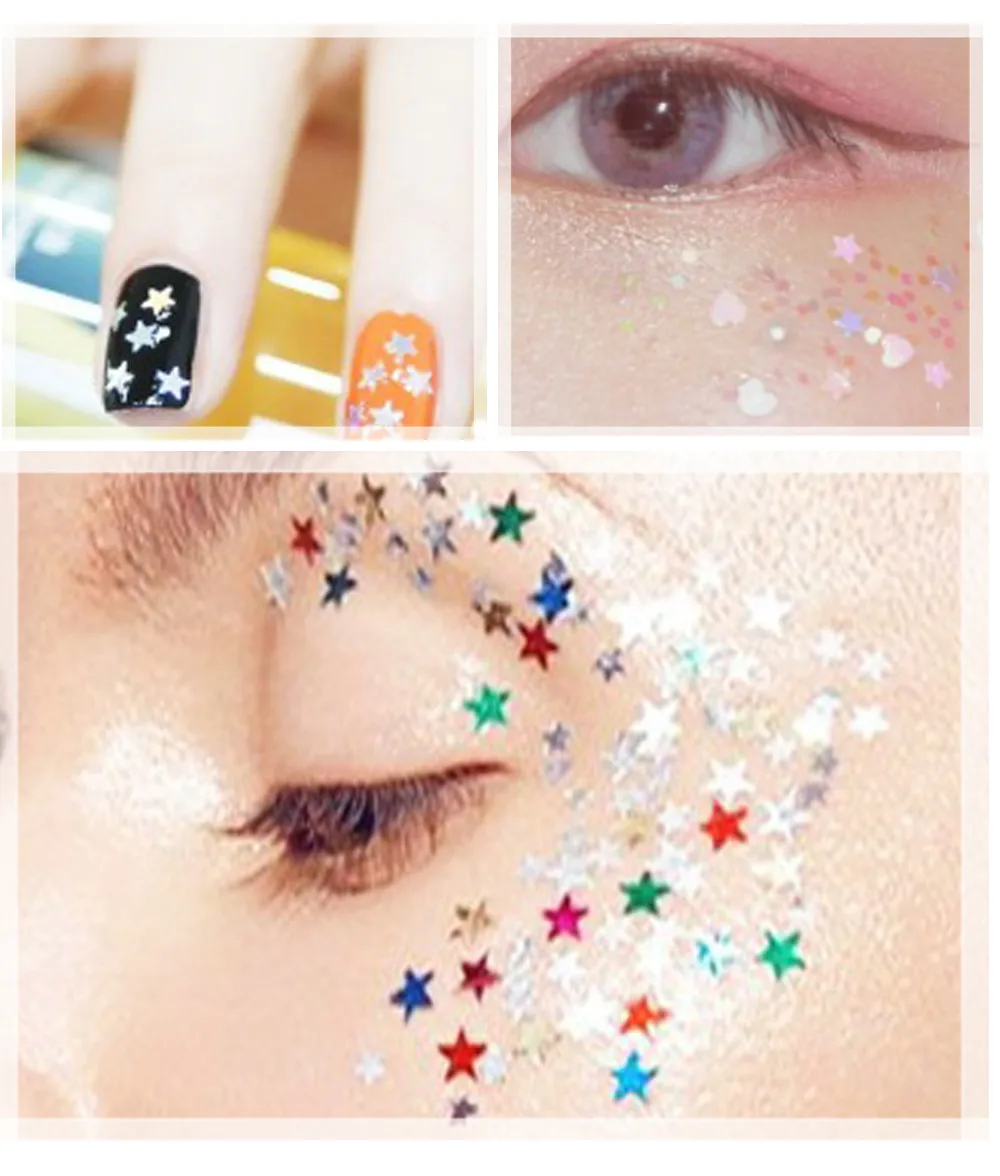 Fulljion 12 Mixed Flake Chunky Body Glitter Nail Face Eye Shadow Sequins Festival Decorations Adhesive Temporary Tattoos Sticker