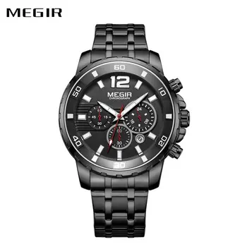 

MEGIR Military Mens Quartz Watch Top Brand Luxury Chronograph Calendar Dial Stainless Steel Watch Band Cool Black Watch for Men