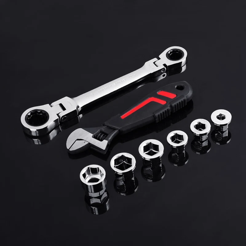 

6-19mm Double Ended Wrench + Adjustable Wrench Tool Car Repair Tool Set 15IN1 Multifunctional Activity Ratchet Torque Wrench Set