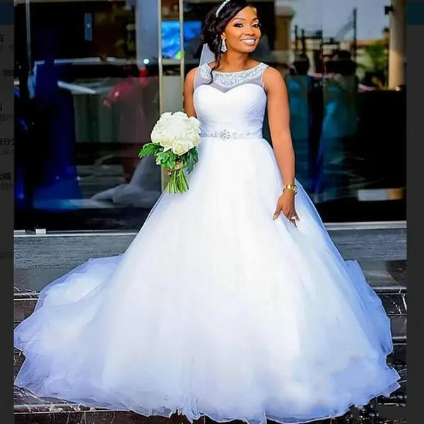 

New Arrival A-Line Sleevless Tulle Wedding Dresses Sweep Train