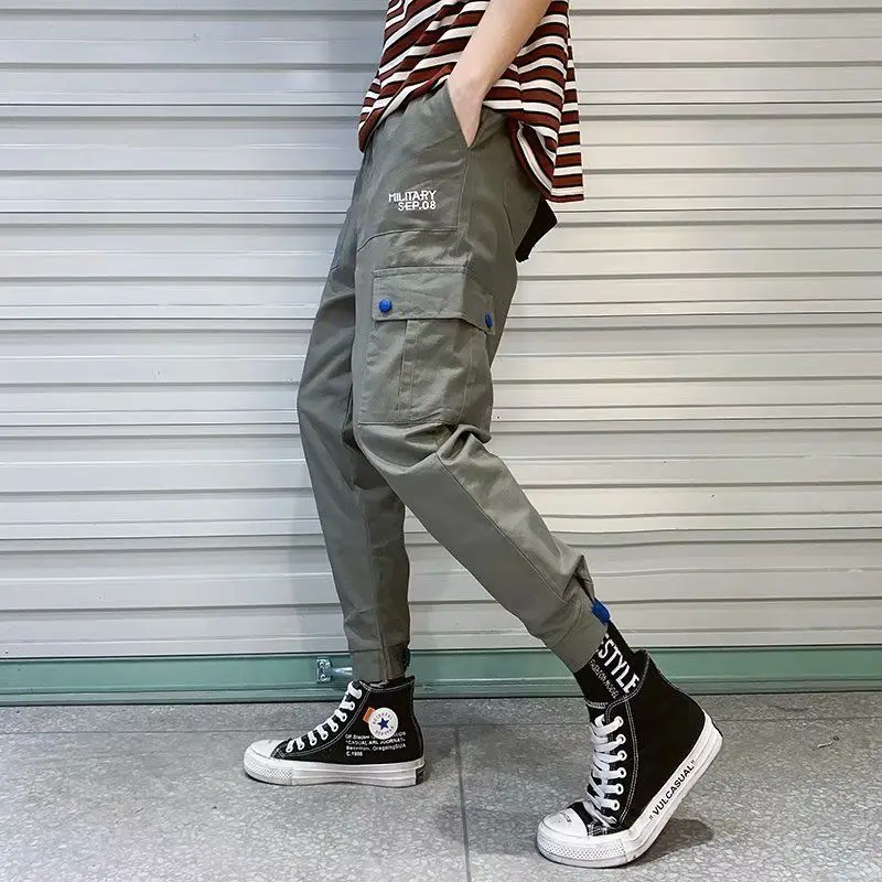 Мужские штаны-шаровары с несколькими карманами и эластичной резинкой на талии, красные повседневные брюки в стиле уличного панк, хип-хоп, мужские армейские брюки-карго XXXL - Цвет: 5