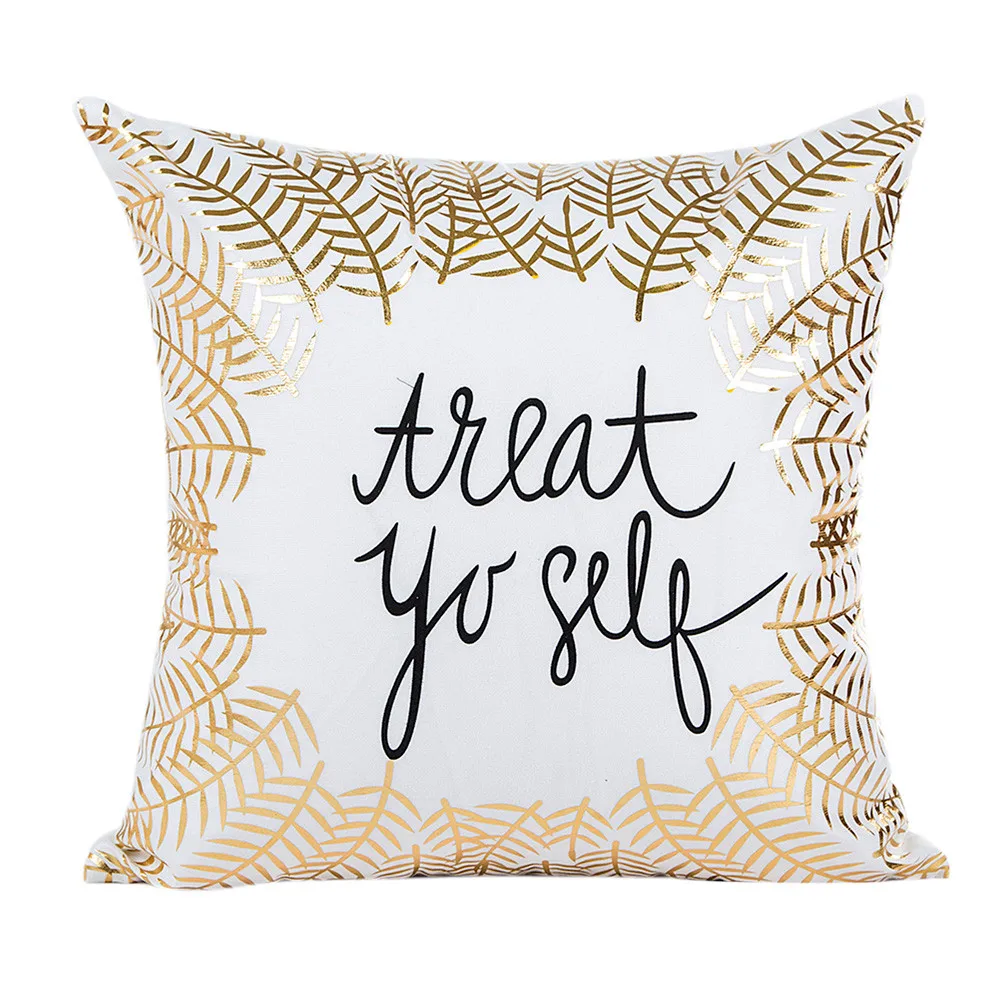 New Luxury Gold Foil Printing Cover of Pillow Soft Waist Throw Pillow Cover Home Gold and white Color Case PP23