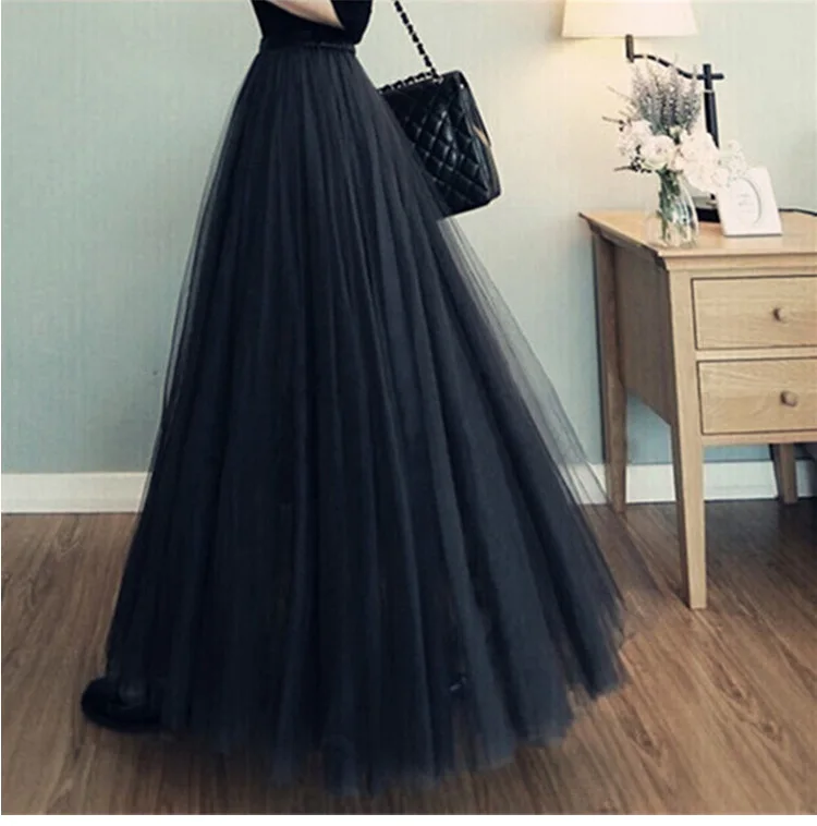 

2019 Spring Summer Fashion Women Mesh Princess Fairy Style 3 layers Voile Tulle Skirt Bouffant Puffy Chic Skirt Long Tutu Skirt