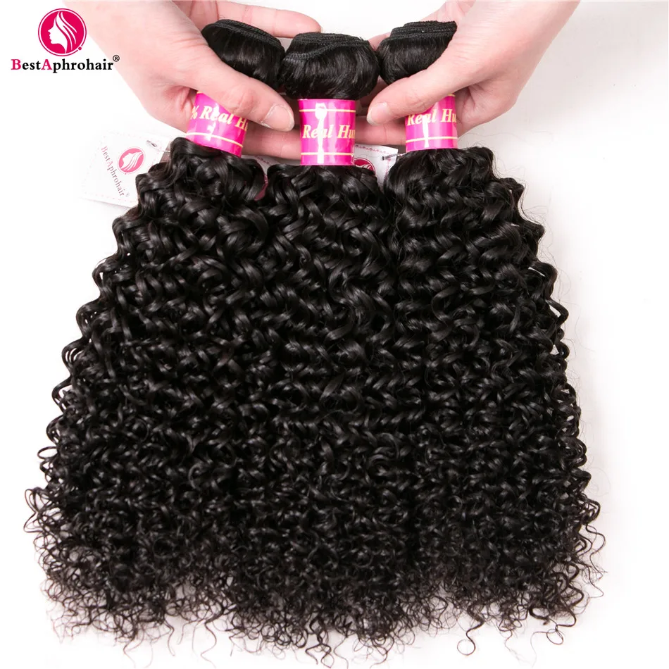 Aphro Kinky Curly Human Hair Bundles With Closure Non Remy Extension Brazilian Hair Weave Bundles With Lace Closure Free Part
