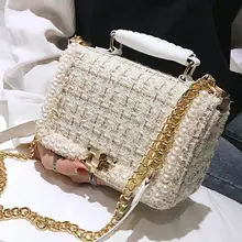 Зимняя модная новинка Женская квадратная сумка, качественная шерстяная жемчужная женская дизайнерская сумка, женская сумка через плечо с цепочкой