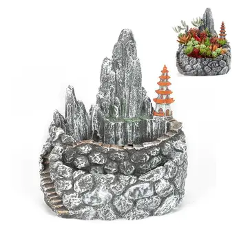 

NEW Double Layer Creative Artificial Mountain Succulent Flowerpot Small Garden Flower Planter Design Pots (Black)