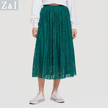 

Tulle Skirts for Womens High Waist Swing Mesh Skirt 2018 Summer Fashion Lace Mid Calf Elastic Waist Pleated Skirts