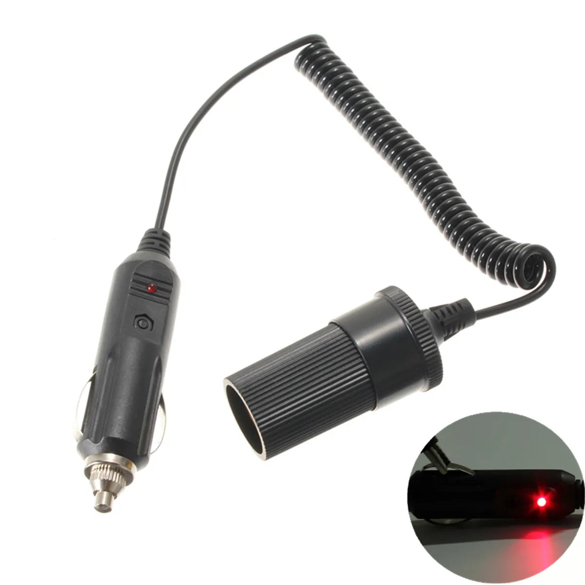 12V Car Cigarette Cigar LED Lighter Extension Cable Socket Power Charge