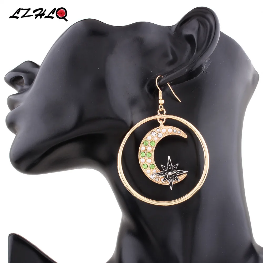 

LZHLQ Maxi Asymmetry Drop Earrings Geometric Metal Circle Moon And Sun Big Earrings Women 2017 Fashion Brand Jewelry Accessories