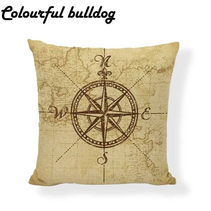 Wholesale Vintage Creative Cushion Cover Map Music Anchor Compass Mermaid Guitar