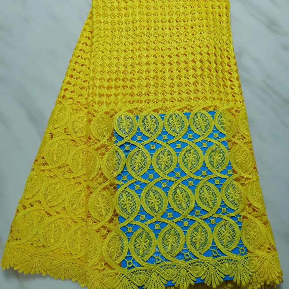 

Yellow African Cord Lace Fabric Milk Silk Water Soluble Dress Lace Stones 2019 High Quality Nigerian Guipure Lace Fabric