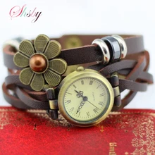 Reloj de pulsera con correa de cuero vintage para mujer de shsby