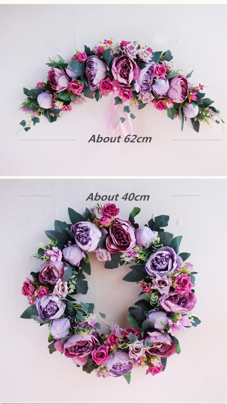 Flone European Artificial Rose Peony Flowers Garland Lintel Wall Decorative Flower Door Wreath For Wedding Home Christmas Decor (3)