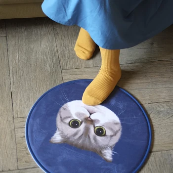 

Welcome round floor mats cartoon cushion cute cat face printed carpets soormats for kitchen bathroom living room snti-slip pad