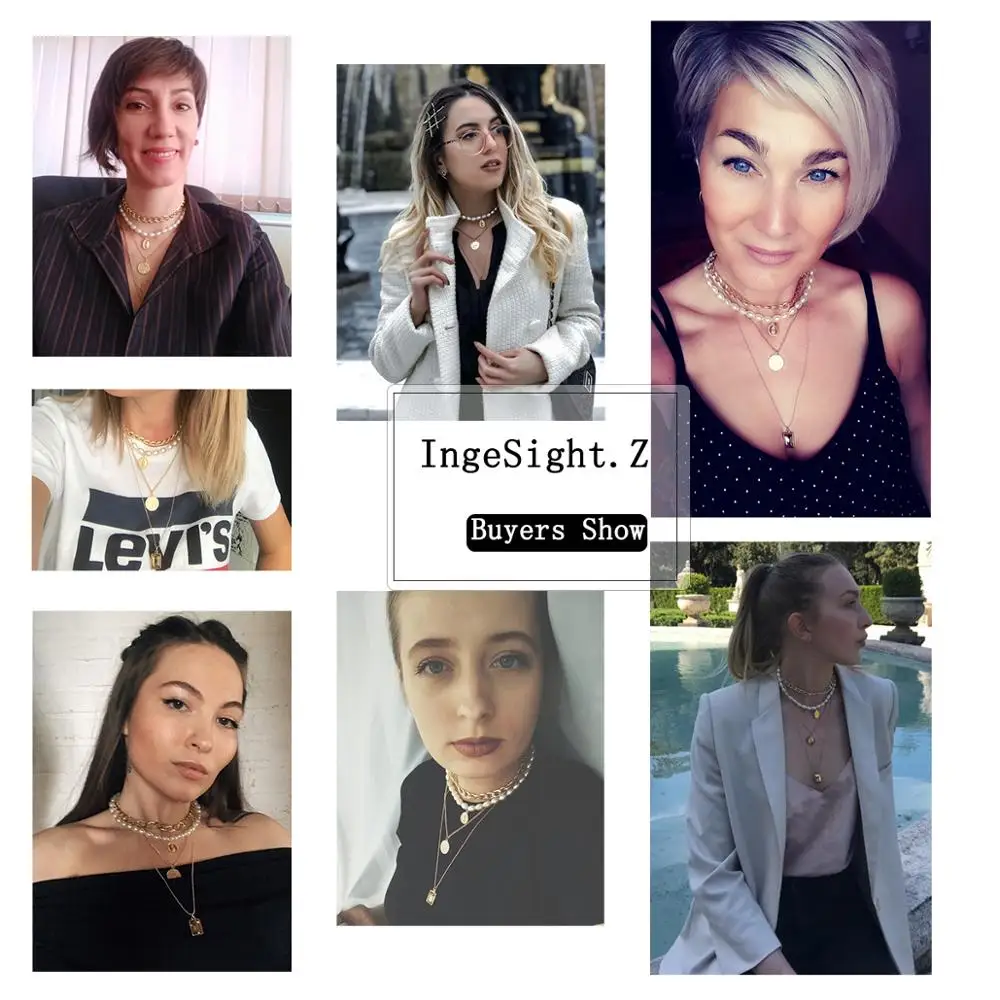 IngeSight.Z Punk Multi Layered Pearl Choker Necklace Collar Statement Virgin Mary Coin Crystal Pendant Necklace Women Jewelry - Image 6