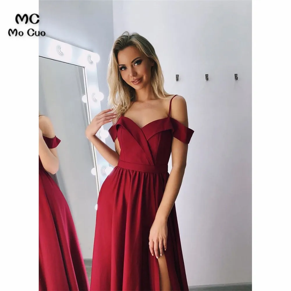 Simple burgundy satin long prom dress, burgundy evening dress3