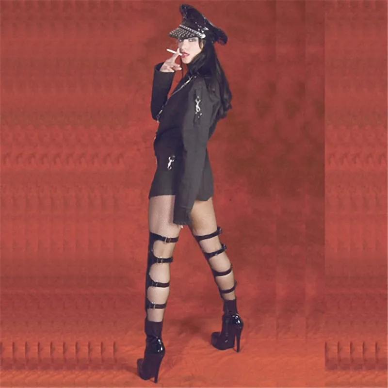 Nightclub work show boots, sexy platform 15 cm stilettos, buckled model party shoes