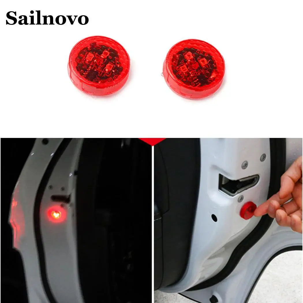 2PCS Universal Car Door LED Opening Warning lamp Auto safely Flash Light Red Kit Wireless Anti