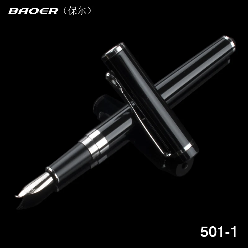 Канцелярские товары продвижение Baoer 521 роскошный черный и серебряный зажим авторучка 0,5 мм Металлические чернила ручки школьные