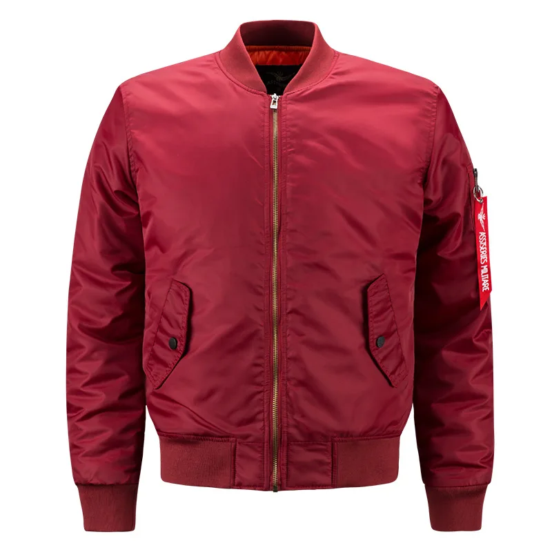 2018 Spring Autumn Mens Solid Flight Wine Red Bomber Jacket Men's Rib ...