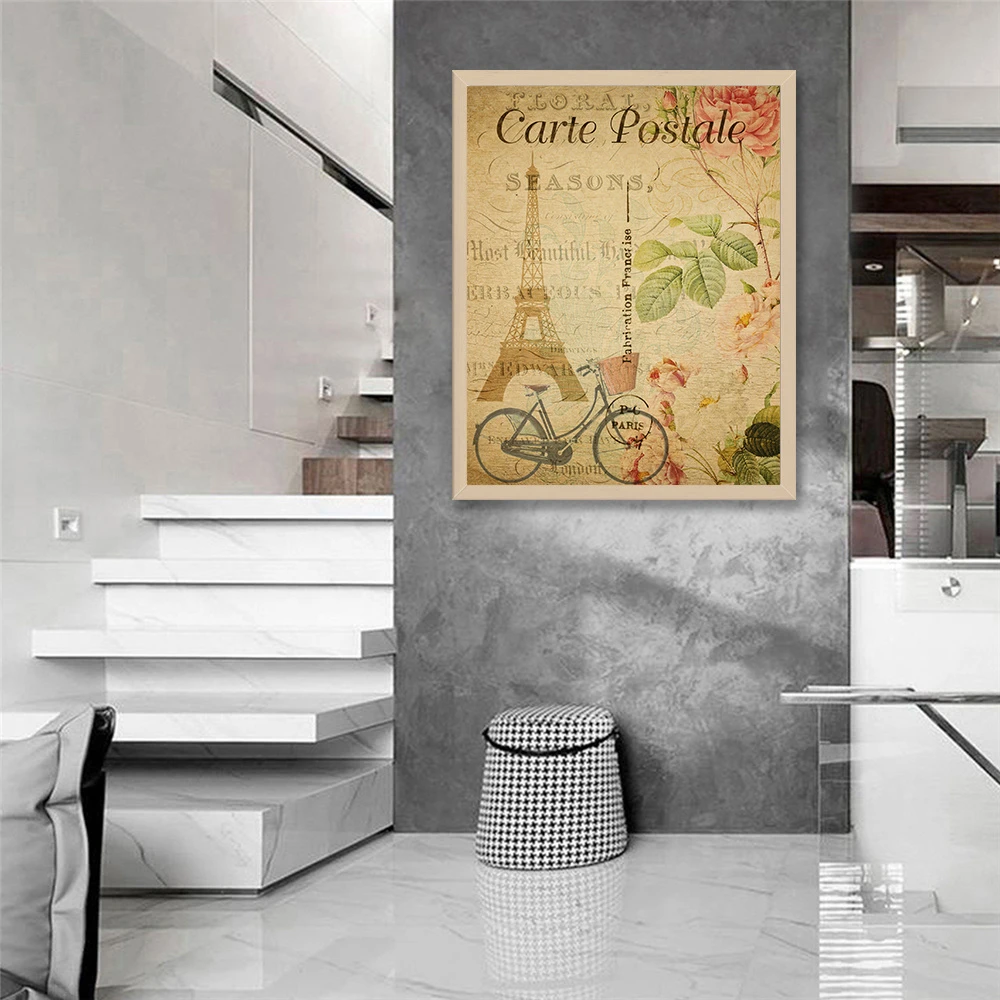 Paris Bicycle Floral Landscape Travel Vintage Poster Balloon Wall Art Retro Canvas Painting Wall Salon Decor Home Kichen Artwokr Painting Calligraphy Aliexpress