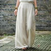 Johnature – pantalon à jambes larges en coton et lin pour femmes, couleur unie, Style japonais, taille élastique, Vintage, nouvelle collection 2022 ► Photo 1/6