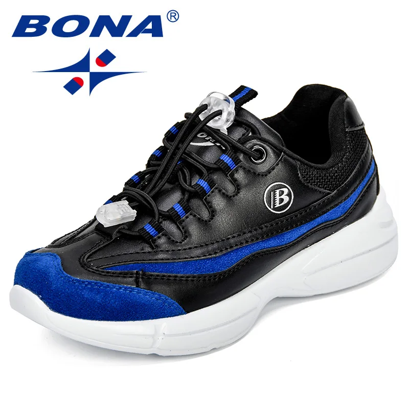 BONA/Новые популярные Стильные Детские кроссовки из синтетического материала; повседневная обувь для мальчиков на липучке; обувь для отдыха на открытом воздухе для девочек; Быстрая - Цвет: Black royalblue