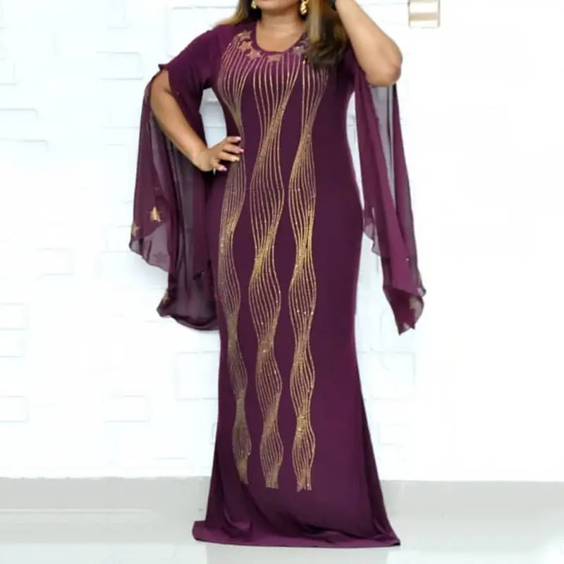 

Casual Plus Size Party Blue Sexy Club African Style Summer Women Long Dresses Bodycon Flare Sleeve Split Star Female Maxi Dress