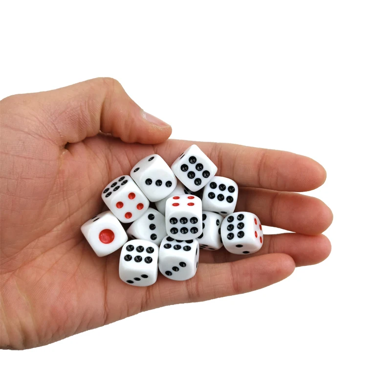 

New 30Pcs/Lot White Dice Set Acrylic Point Drinking Dice 16mm Round Corner Hexahedron Dice Black Red Point Club Table Games