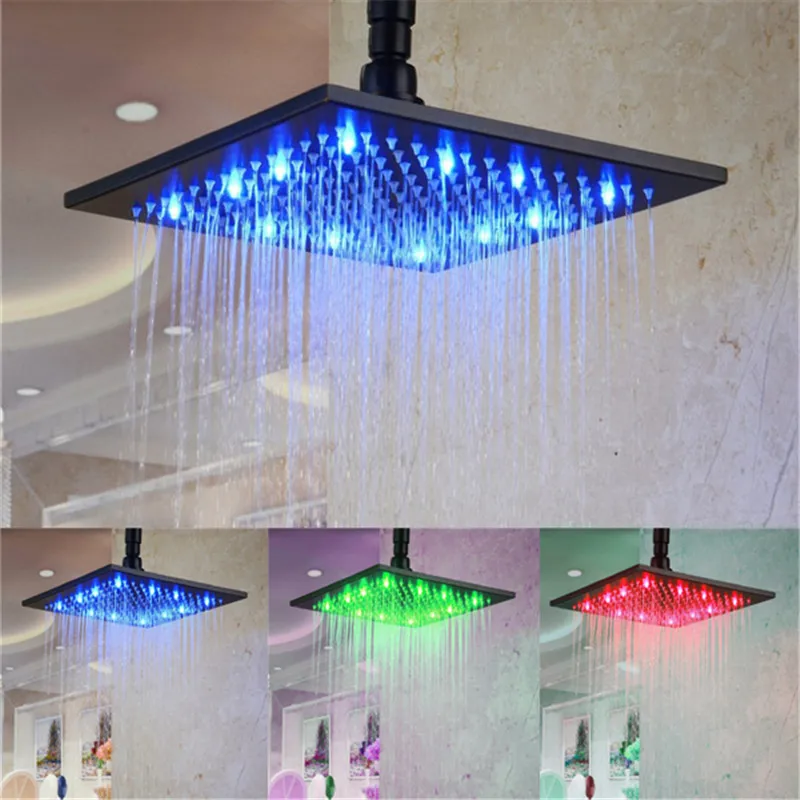 

8" inch Square 7 Colors Changing oil rubber LED Shower Head Rain Rainful Sprinkler Square Bathroom Rain Rainfall Shower Head