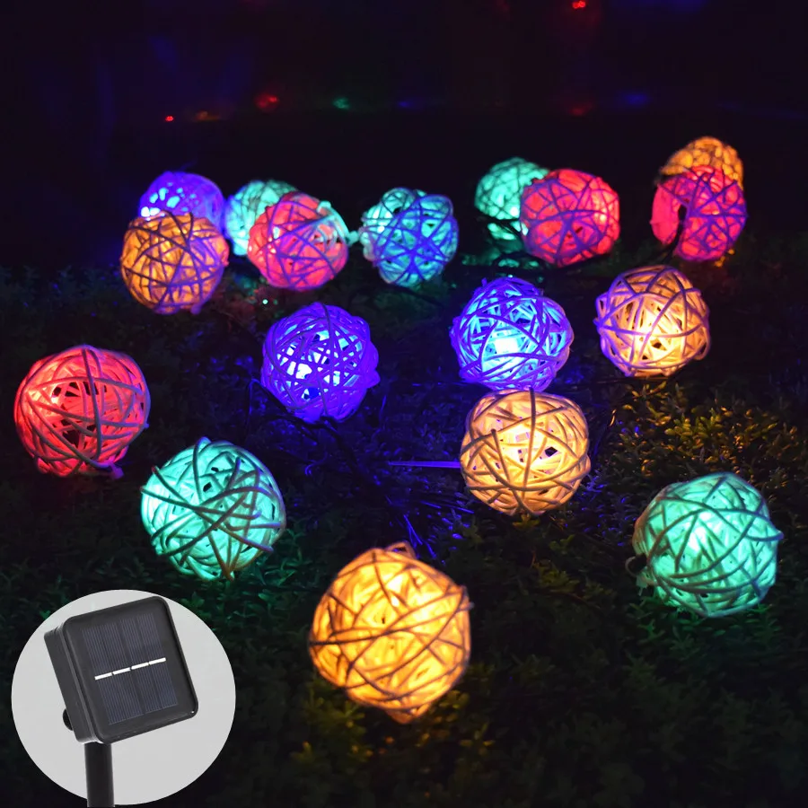 Outdoor Lighting Strings With Battery Rattan 6 Meters 30 LED Solar Lamp